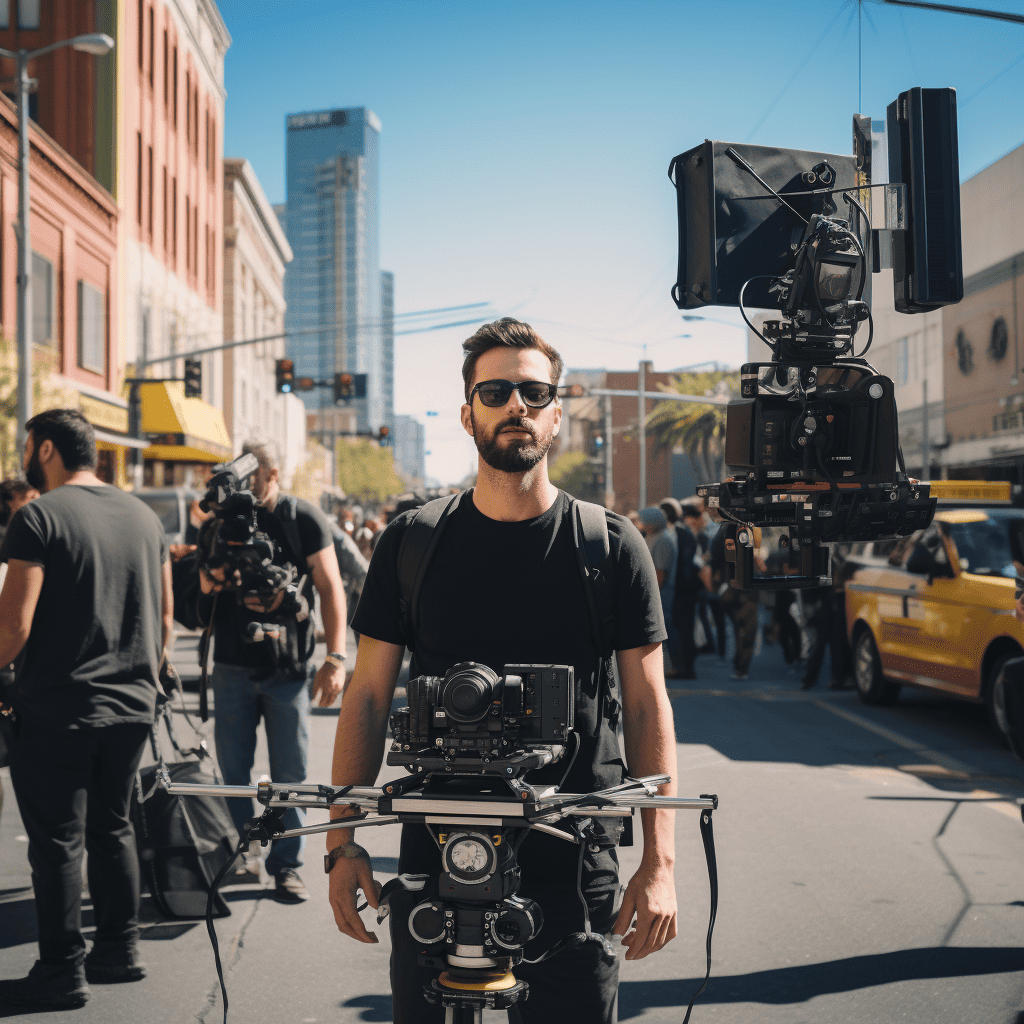 Video production in the streets of Los Angeles, drone pilot